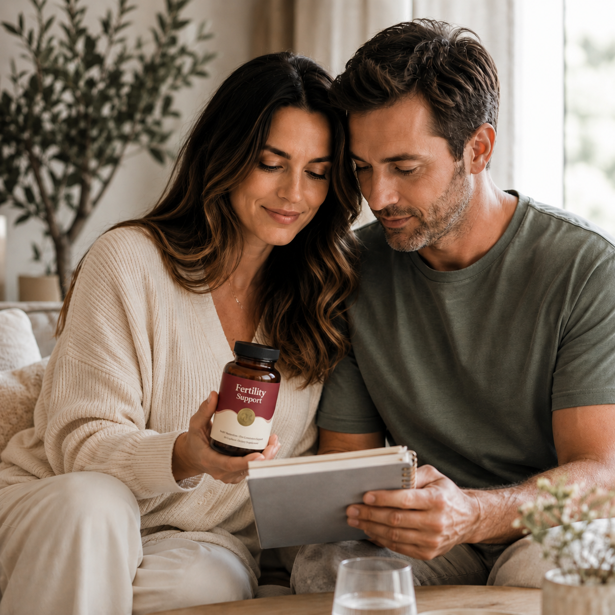 Couple reviewing fertility wellness information together